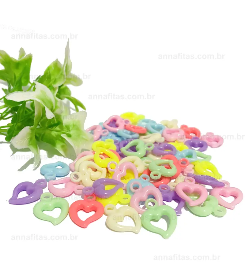 Pingente Coração colorido em acrílico de 15x20mm com 25g - Colorido Candy
