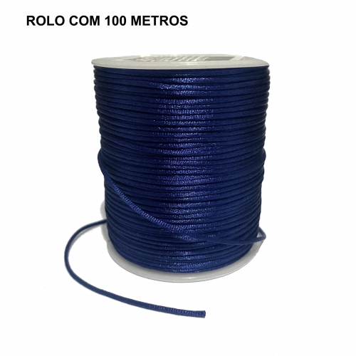 Rolo com 100 Metros de Cordão de Cetim Rabo de Rato - Azul Marinho