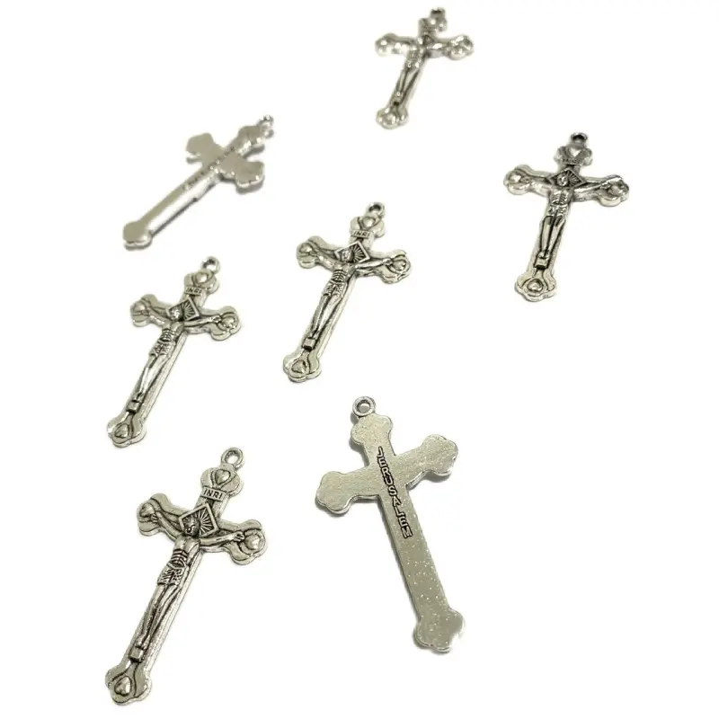 Pingente em CRUZ em Metal tamanho 42x24mm cor PRATA VELHO JERUSALÉM