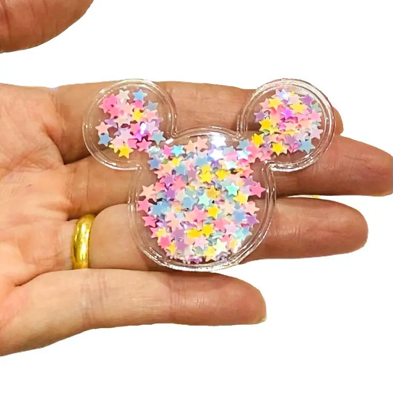 Aplique em Plástico transparente MINNIE LANTEJOLAS COLORIDAS 5x6cm grande - Minnie Glitter Colorido