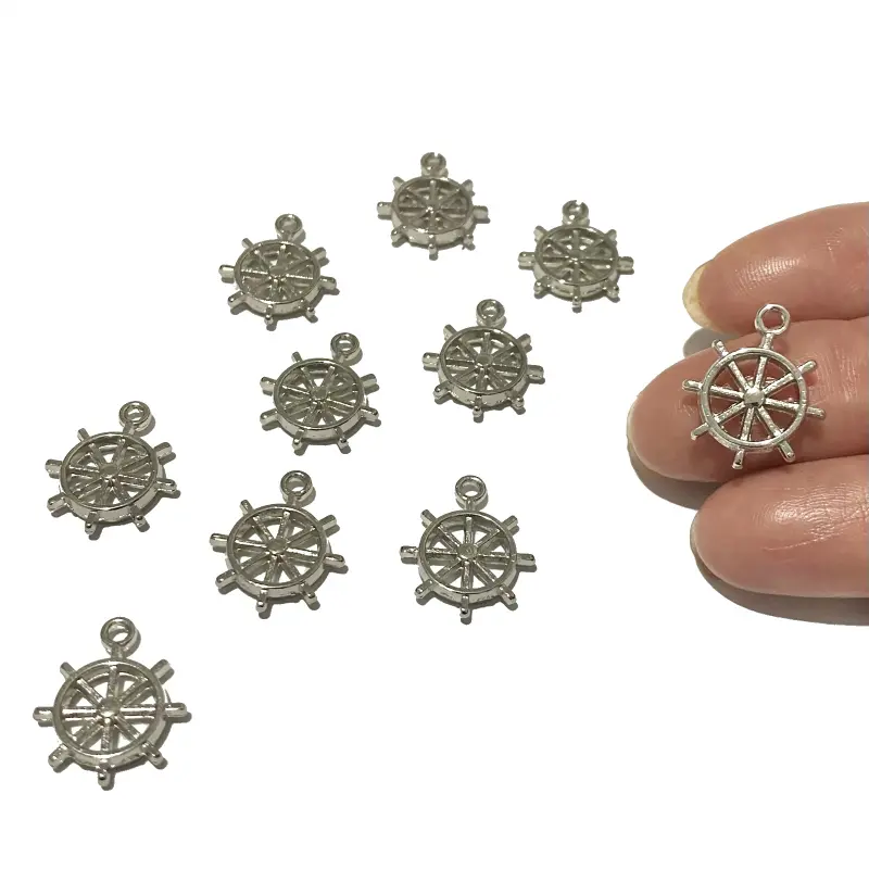 Pingente TIMÃO PRATA EM ZAMAT NÍQUEL 15x18mm com 10 unidades