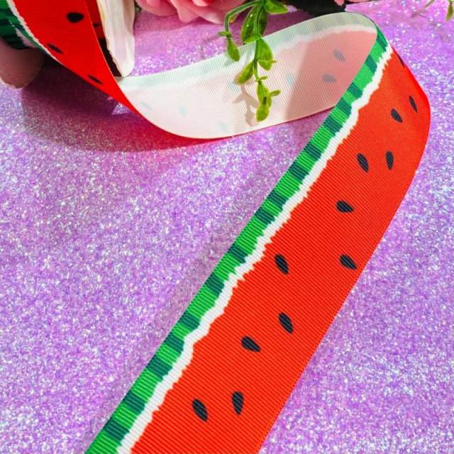 Fita de gorgorão Personalizada de 38mm - P_Melancia Fundo Vermelho