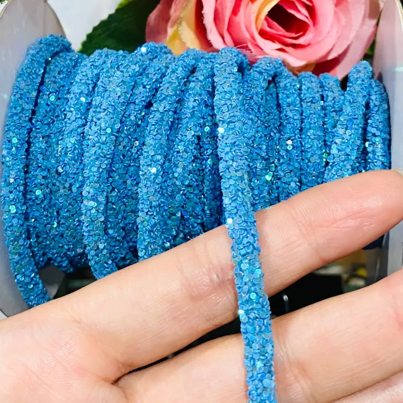 Tubo de Gliter/Paetê de 6mm com 1 metro Cor - AZUL