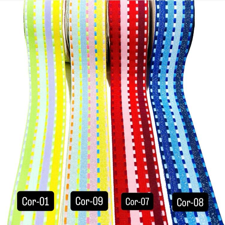 Fita Decorativa Pespontada de 38mm Com 10 Metros Colorido 
