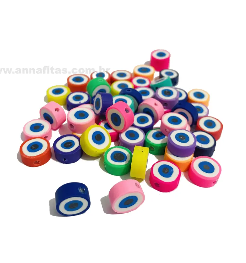 Aplique Entremeio Missangas Fimo para Pulseiras com 41 Unidades 5x10mm Modelo OLHOS GREGO - Colorido
