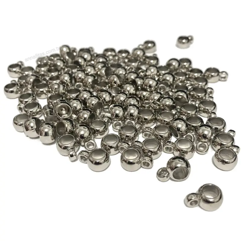 Entremeio Canequinha para Pulseiras em ABS de 8mm Cor Prata 10g Aproximadamente 32 Unidades