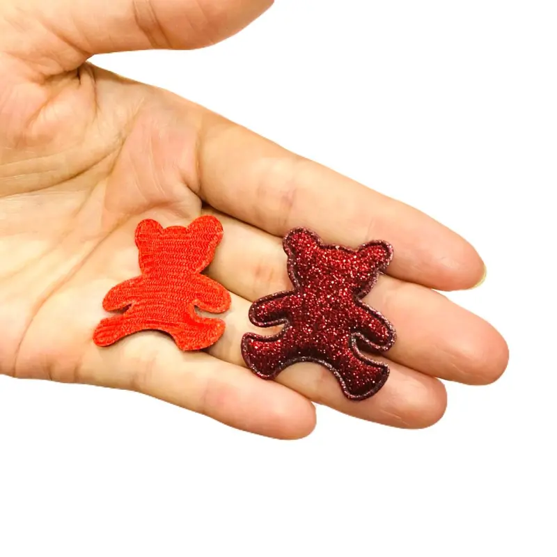 Aplique de Tecido Ursinho de Glitter Vermelho de 3,4cm - vermelha