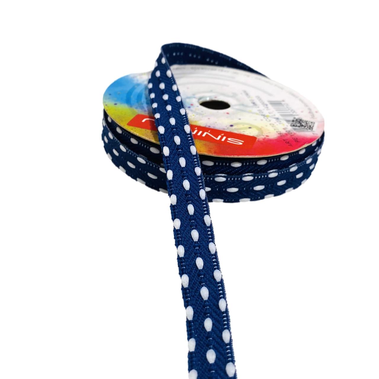 Fita Sinimbu Pompom Branco 1937 10m - Azul Marinho