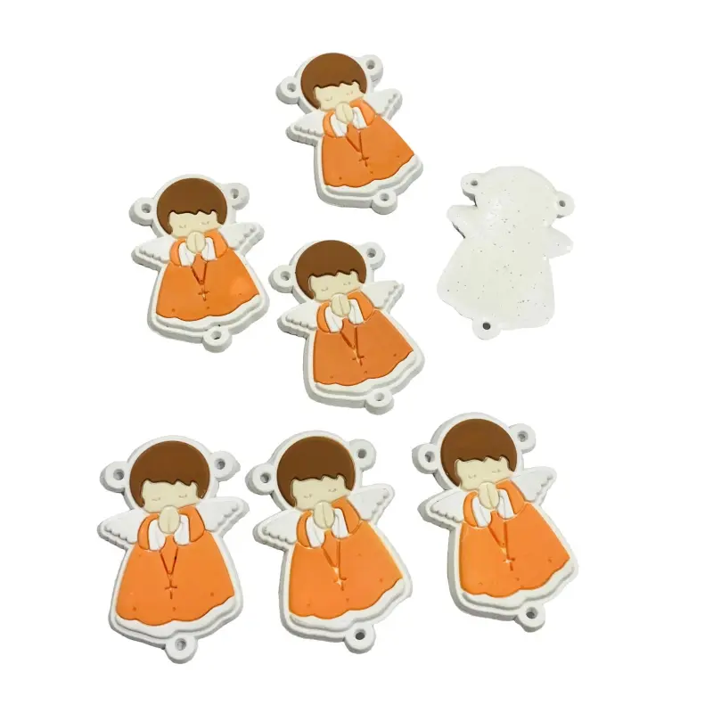 Aplique Entremeio Emborrachado Religioso para Terços Anjo Laranja 3cm X 5cm
