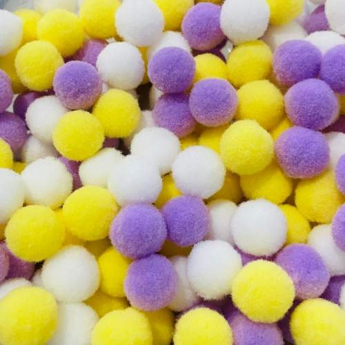 Pompom Bolinha Cores Mista - Mista Amarelo Lilás e Branco