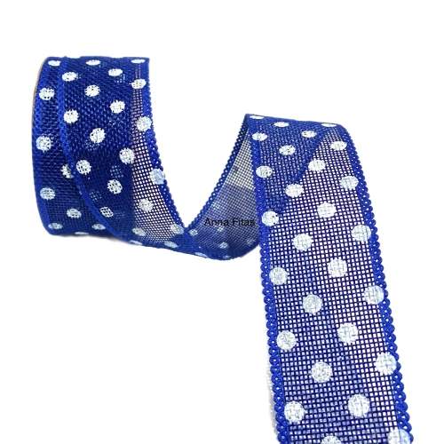 Fita da Juta de 40mm  - Azul Royal com Bolinhas