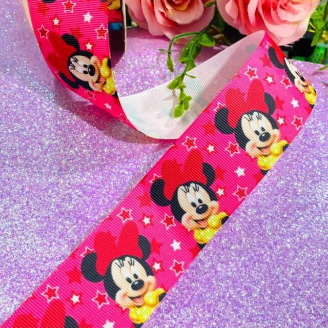 Fita de gorgorão Personalizada de 38mm - P_Minnie Fundo rosa