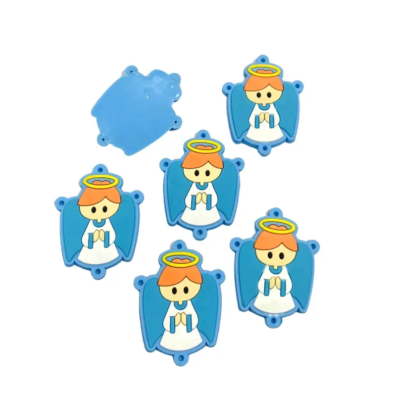 Aplique Entremeio Emborrachado Religioso para Terços Anjo Asas Azul Bebê Cabelo Laranja 3,5cm X 5cm