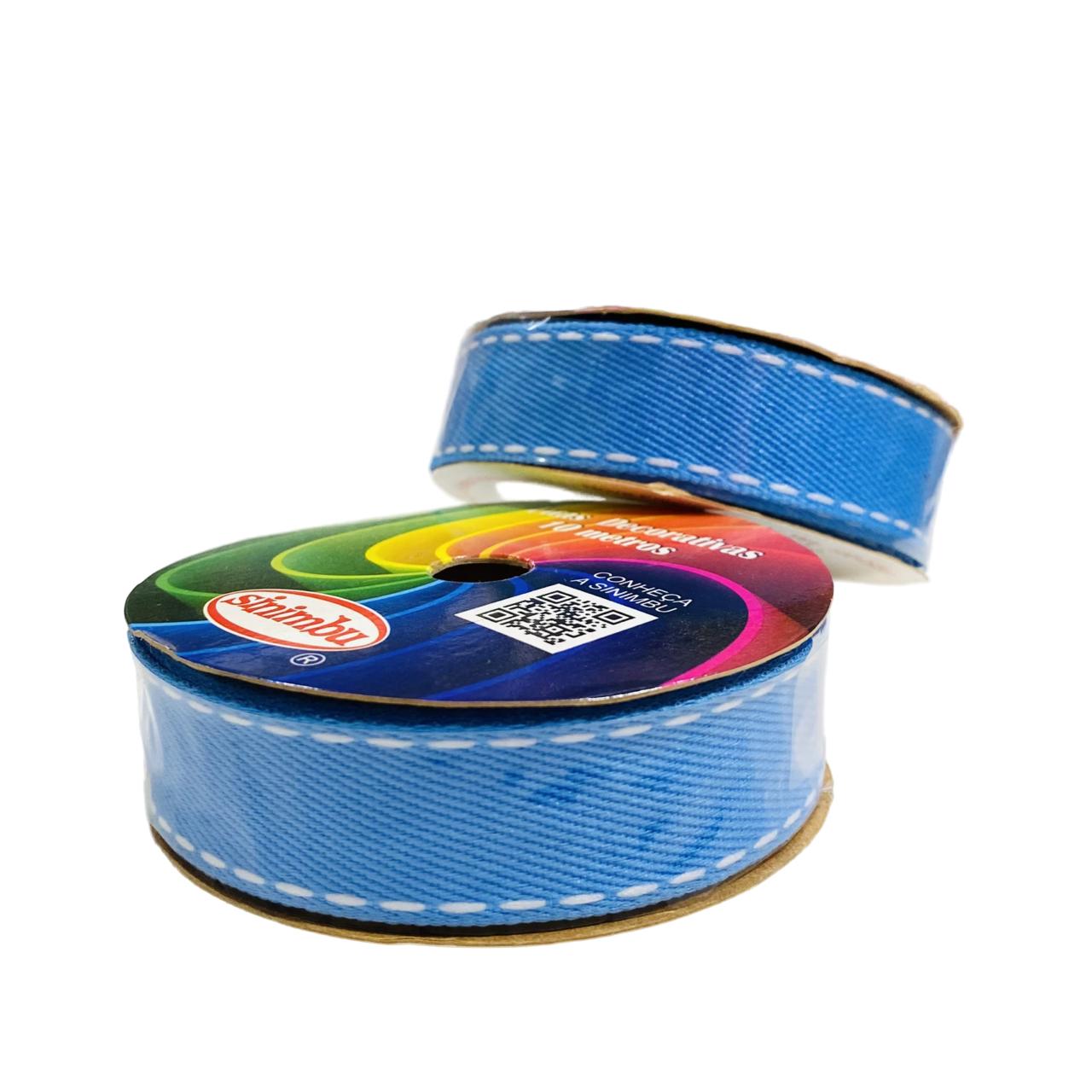 Fita Jeans Pesponto Branco 10m - Azul Celeste 85