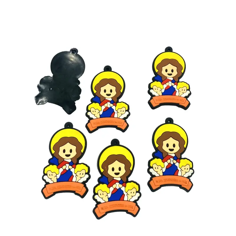 Aplique Emborrachado Religioso Nossa Senhora Desatadora com Dois Anjinhos 3,5cm X 5cm - Amarelo