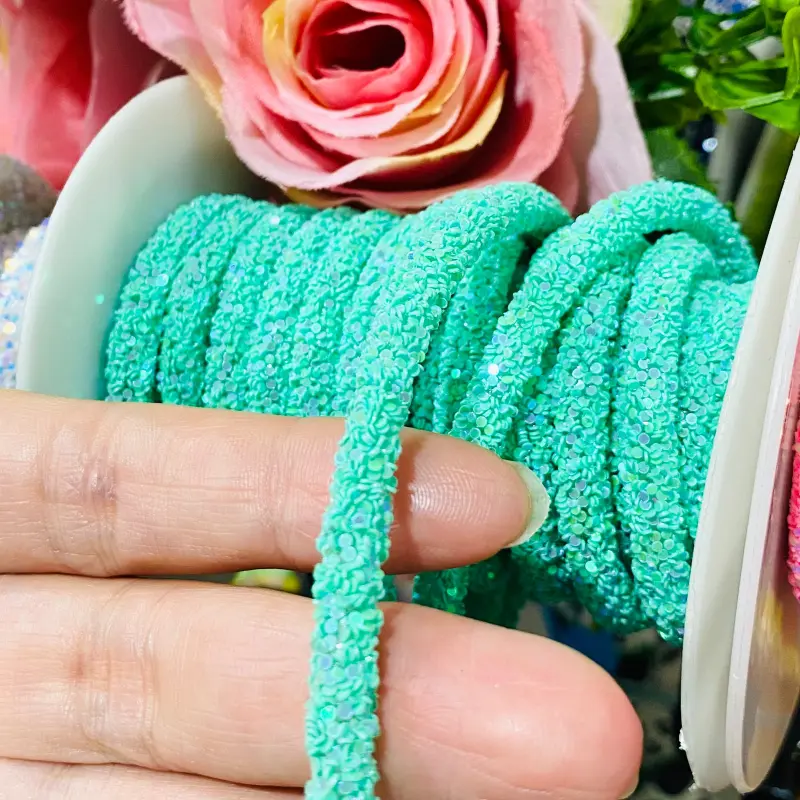 Tubo de Gliter/Paetê de 6mm com 1 metro Cor - VERDE ÁGUA
