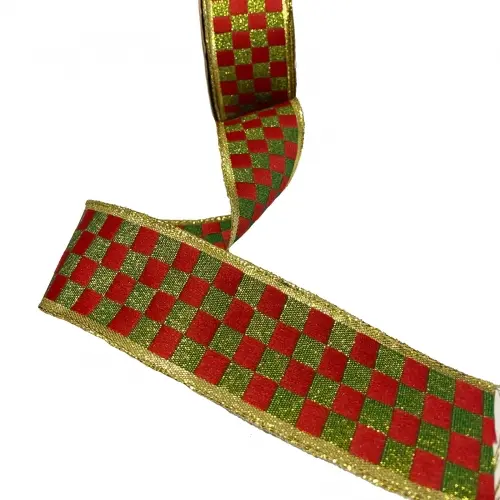 Fita Sinimbu Decorativa Aramada Natal Ref- 1831 De 38mm 10m Cor - 03 XADREZ VERMELHO COM VERDE - Verde com Vermelho 