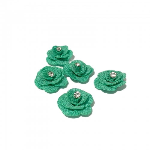 Flor de Tecido com BRILHO STRASS - Verde Tiffany 56