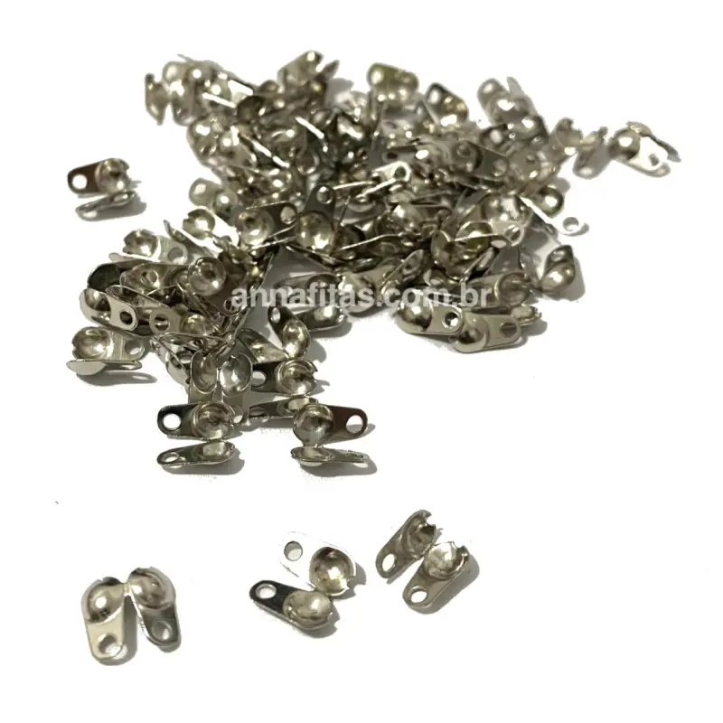 Terminal Tips em Metal Largura 3mm Folheado Platina com 50 Unidades - Prata