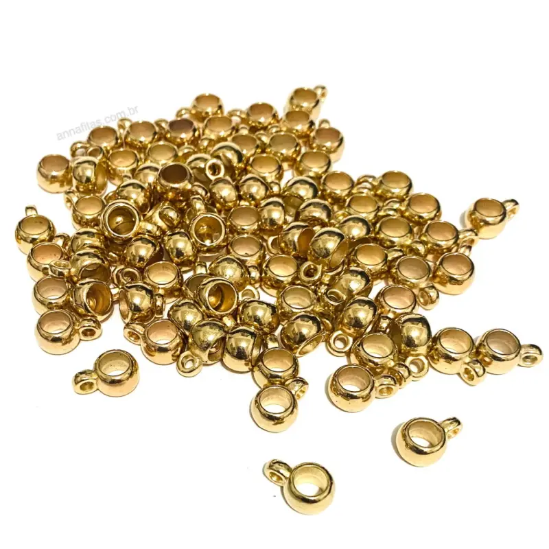 Entremeio Canequinha para Pulseiras em ABS de 8mm Cor Dourada 10g Aproximadamente 32 Unidades - Dourado