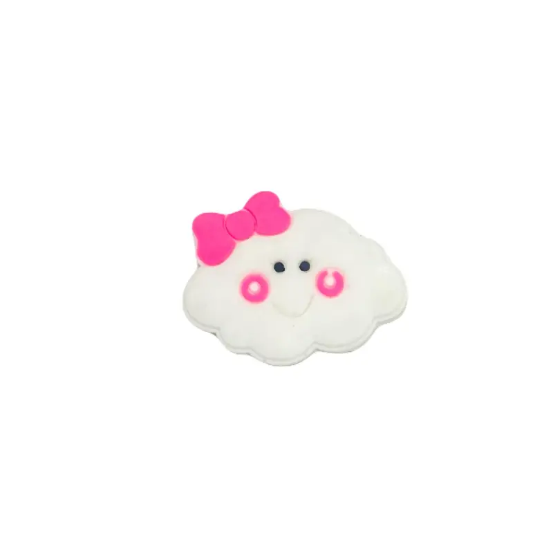 Aplique de Silicone Emborrachado Nuven com Olhinhos Bochechas e Laço Rosa - Nuven Branco com Rosa