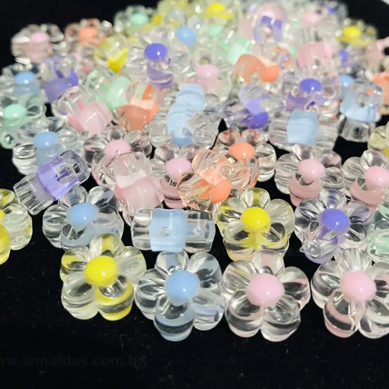 Entremeio Flor MARGARIDA Transparente com Miolo Candy Color de 13mm com 25g