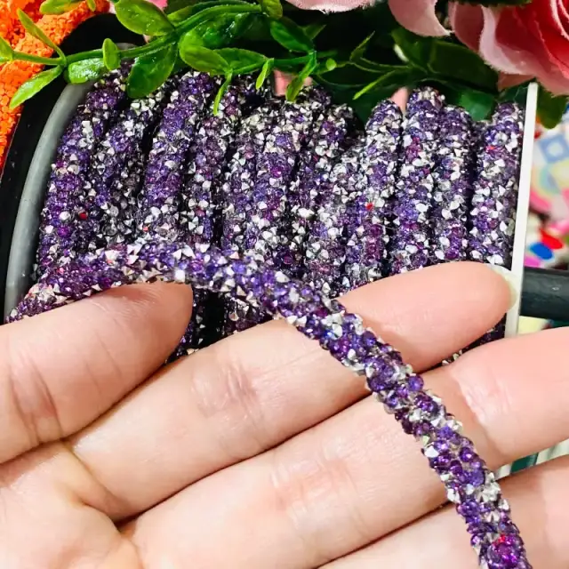 Tubo de Strass de 7mm com 1 metro Cor - UVA COM PRATA - Uva com Strass