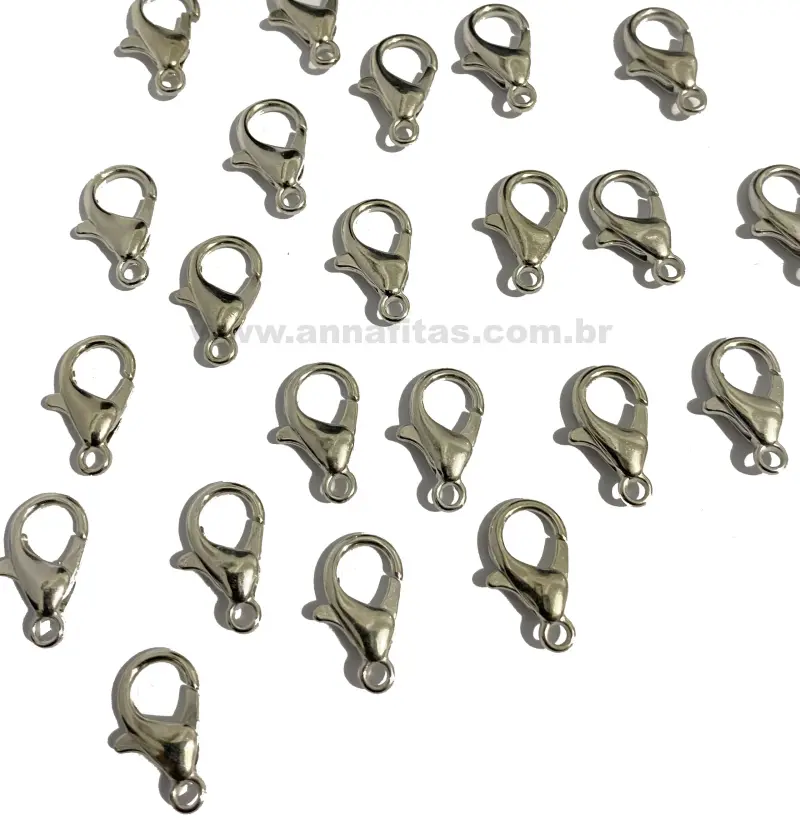Fecho Lagosta em METAL de 1,2 cm com 50 unidades - Prata