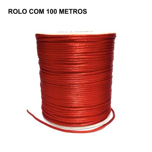 Rolo com 100 Metros de Cordão de Cetim Rabo de Rato - vermelha