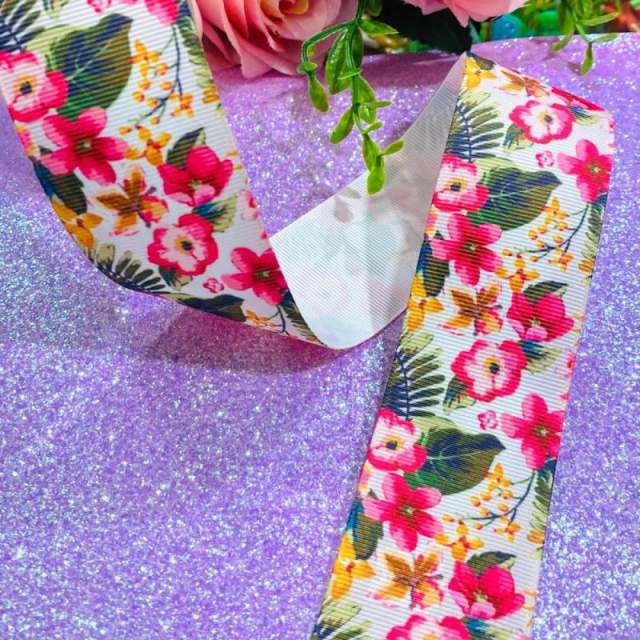 Fita de gorgorão Personalizada de 38mm - P_Floral mais Escura
