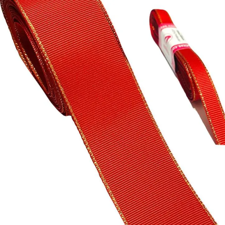 Fita de gorgorão de 10mm com BORDAS DOURADA METALIZADAS com 5 metros VERMELHO - vermelha