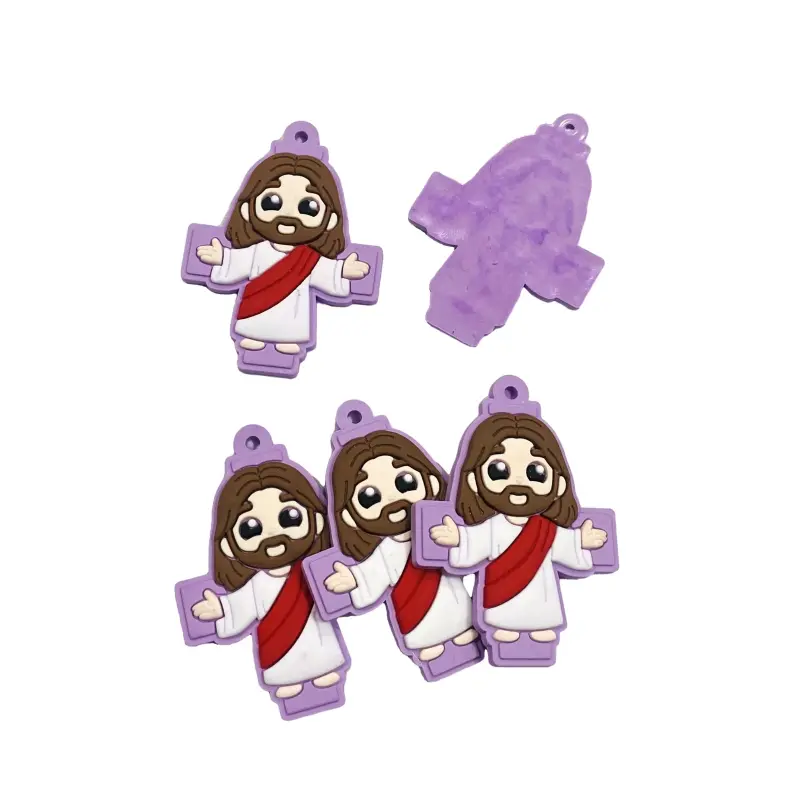 Aplique Emborrachado Religioso Cruz Lilás jesus Faixa Vermelha 3,5cm X 5cm - Lilás Claro