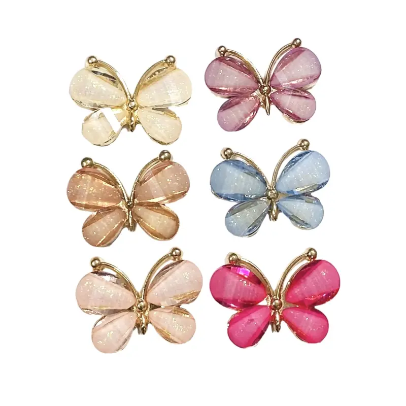 Aplique Borboleta de Metal com Strass 2,2cm X 3cm Rosa Pink