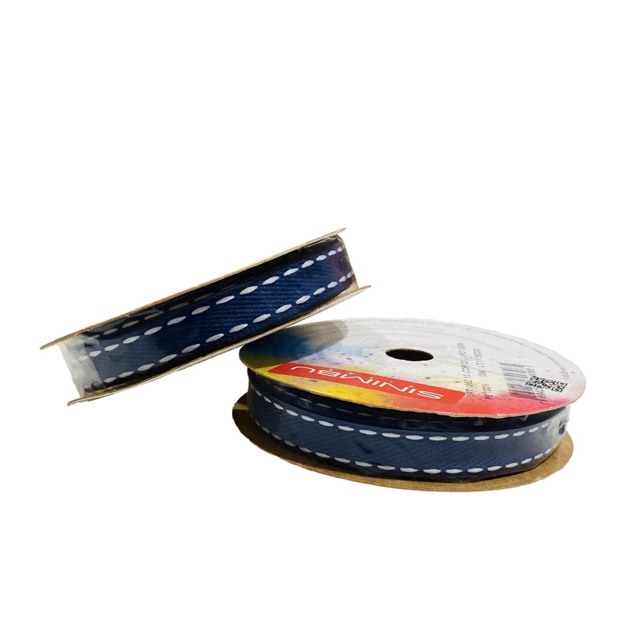 Fita Jeans Pesponto Branco 10m - Azul Marinho