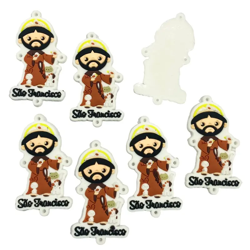 Aplique Entremeio Emborrachado Religioso para Terços São Francisco Marron 3cm X 5,5cm