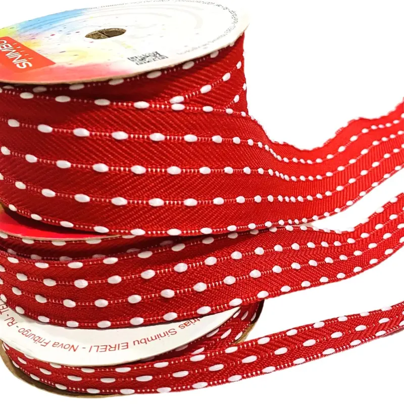 Fita Sinimbu Pompom Branco 1937 10m - vermelha