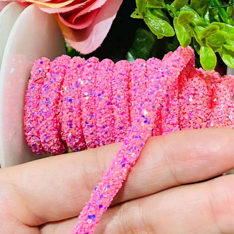 Tubo de Gliter/Paetê de 6mm com 1 metro Cor - ROSA BEBÊ - Rosa Bebê