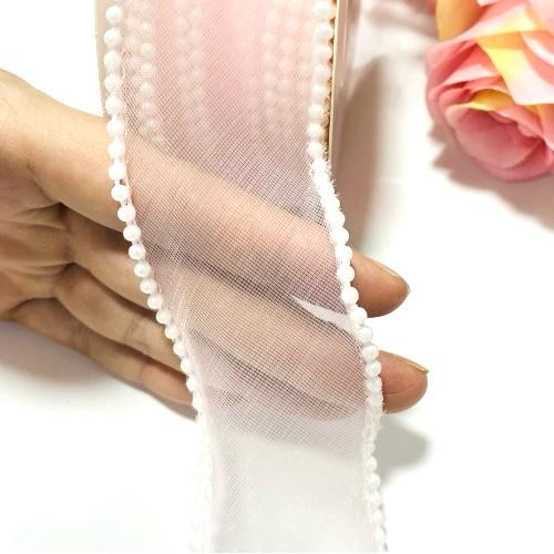 Fita de Organza bordas perolada de 38mm 1 metro - Rosa Princesa 12