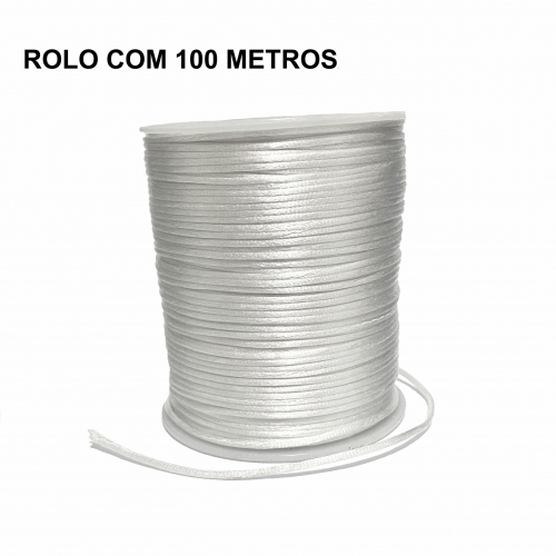 Rolo com 100 Metros de Cordão de Cetim Rabo de Rato - Branco 01