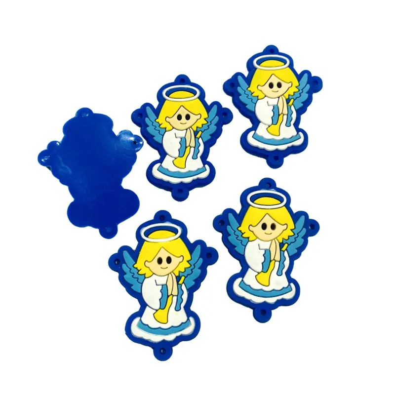 Aplique Entremeio Emborrachado Religioso para Terços Anjo Azul Royal Cabelo Amarelo 4cm X 5cm