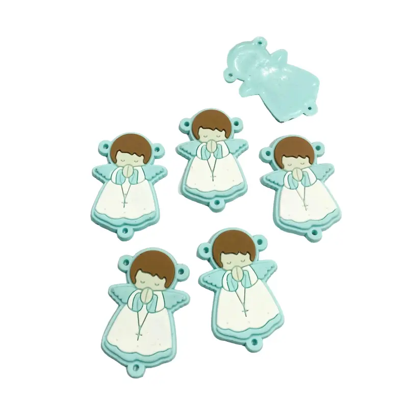   Aplique Entremeio Emborrachado Religioso para Terços Anjo Verde Água 3cm X 5cm