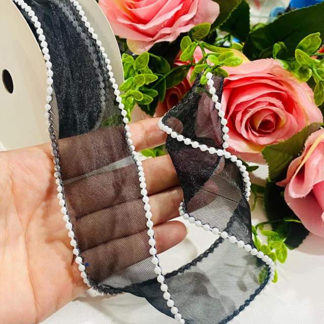 Fita de Organza bordas perolada de 38mm 1 metro - Preto 06