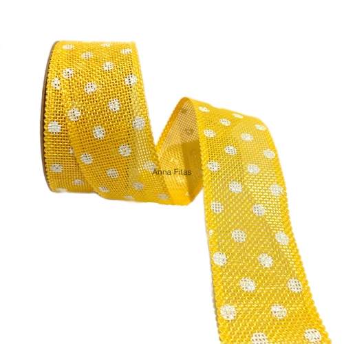 Fita da Juta de 40mm  - Aamarelo Com Bolinhas