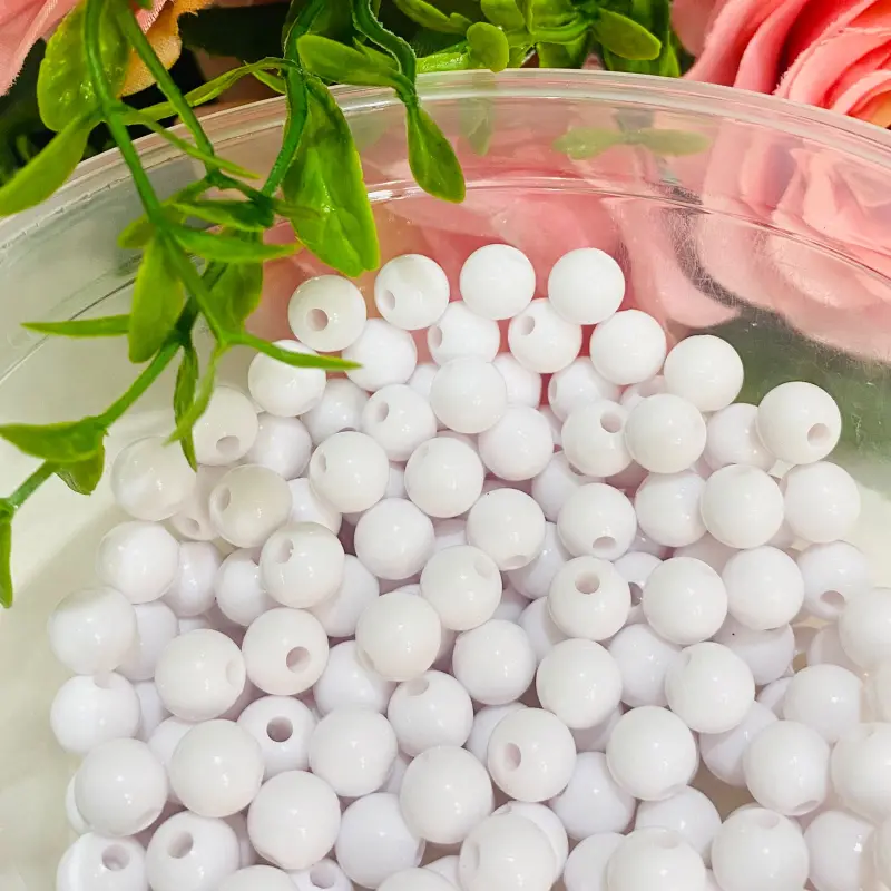 Bolas Leitosas Furo Passante para Pulseiras ou Colares - Branco 01