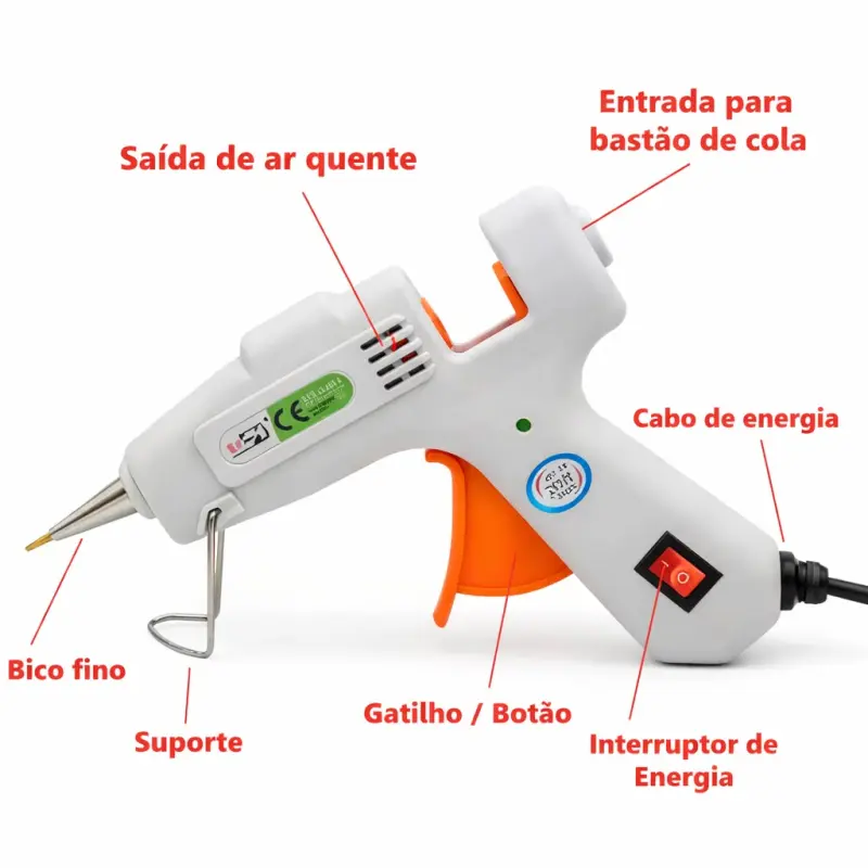 Pistola de cola quente Pequena para bastão fino de 20w 110/220 Cor Branca gelo