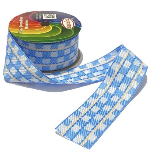 Fita Xadrez Sinimbu de inverno de 38mm - Azul Bebê
