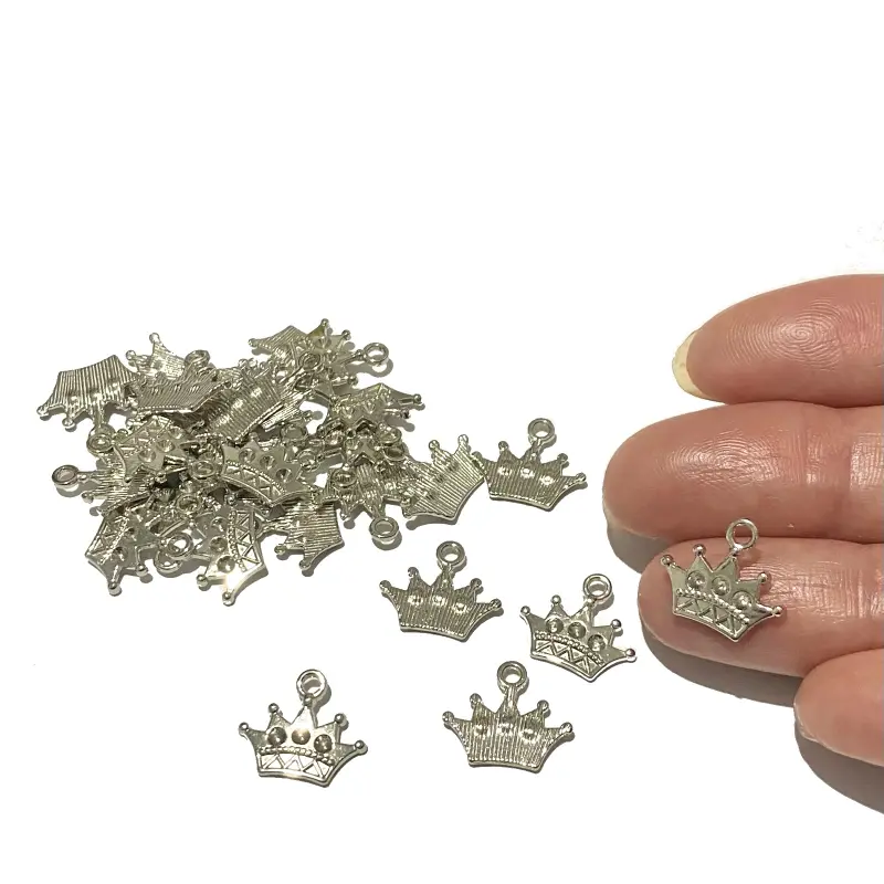 Pingente COROA PRATA EM ZAMAT NÍQUEL 12x14mm com 10 unidades