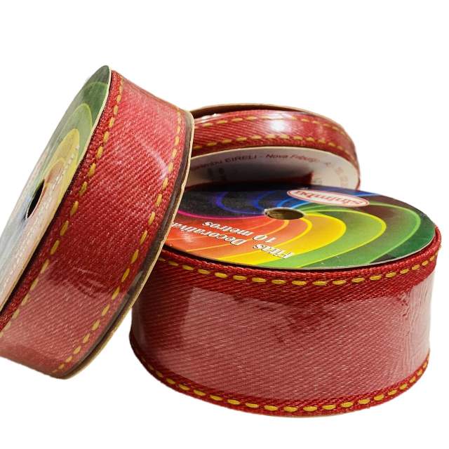 Fita Jeans Pesponto Marron 10m - vermelha
