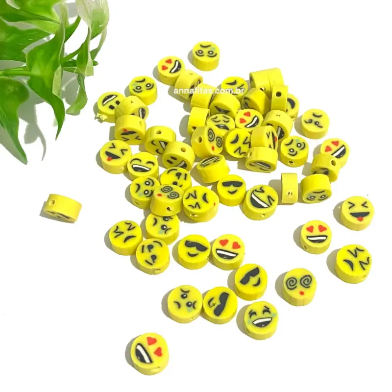Aplique Entremeio Missangas Fimo para Pulseiras com 41 Unidades 5x10mm Modelo CARINHAS AMARELO