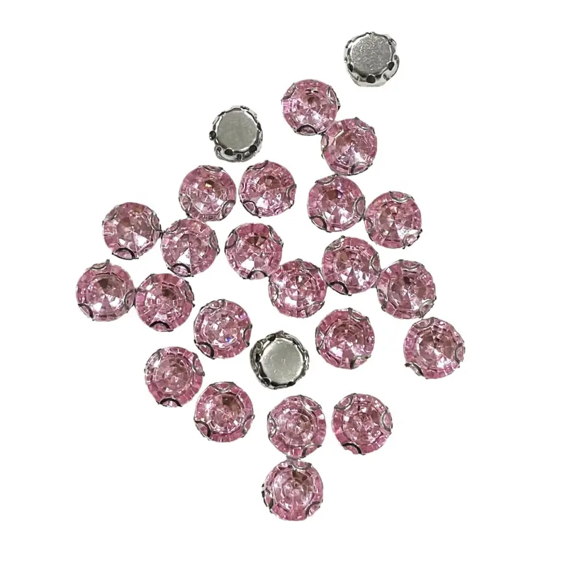 Chaton Engrampado Niquel REDONDO 10mm em Acrílico com 25 unidades Cor - ROSA BEBÊ - Rosa Bebê